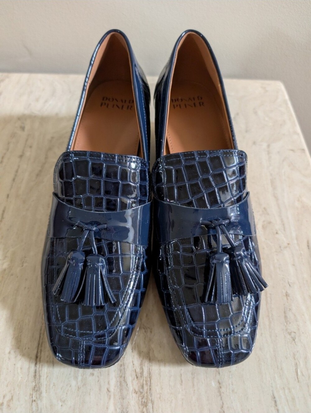 Donald Pliner Kressida Croc Embossed Navy Blue Loafers